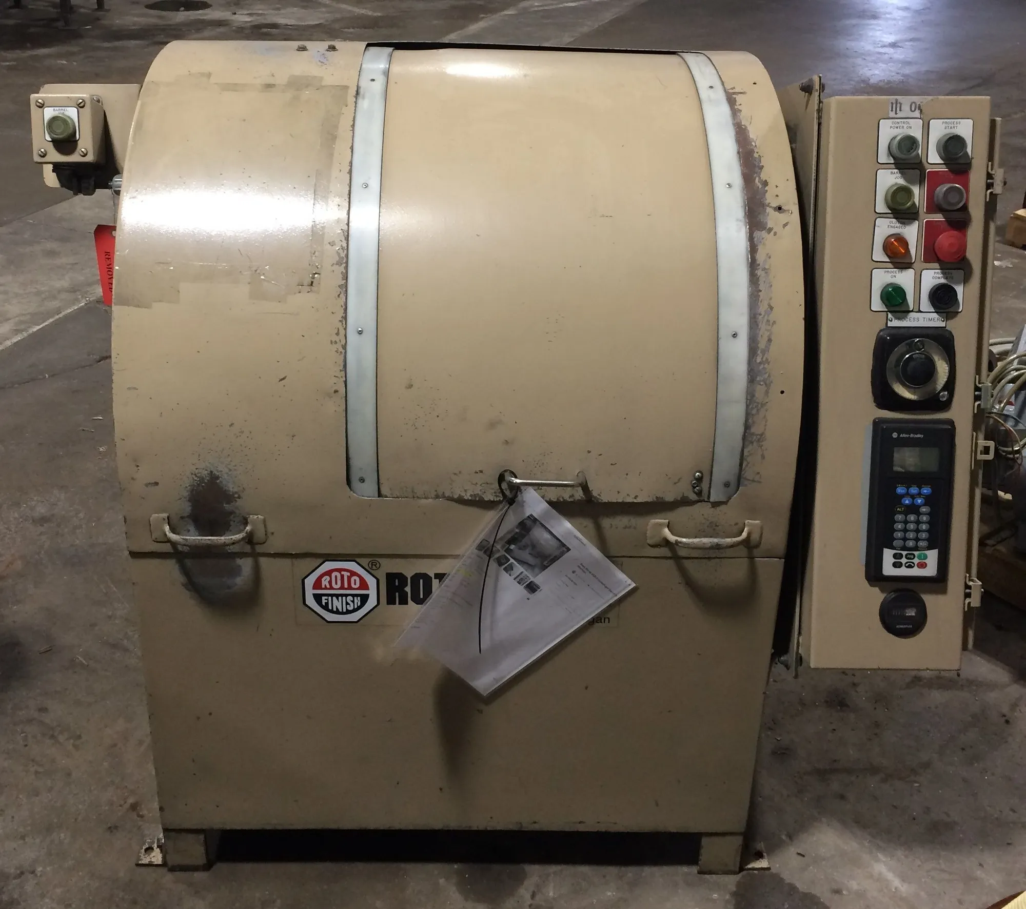 ROTO FINISH RCB-8 CENTRIFUGAL BARREL FINISHING MACHINE, 1 CU FT, 7X10, 2 HP, 180 RPM TURRET - VIBRATORY FINISHING MACHINES