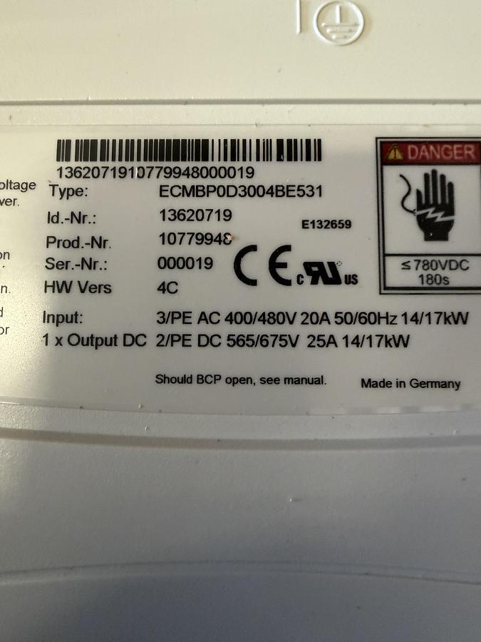 KUKA Power Supply Art No. 00198259 KPP 600-20 Type ECMBP0D3004BE531 - POWER SUPPLIES